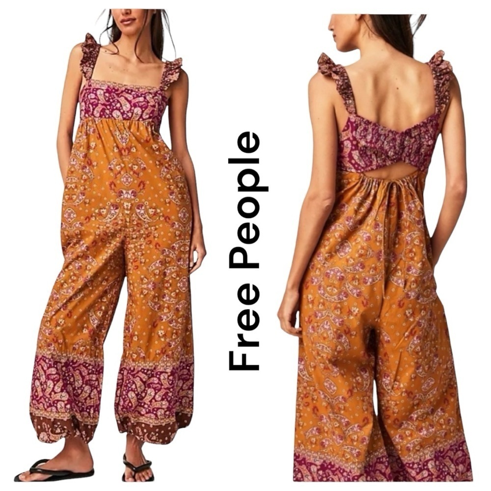 NWOT Free People Albright Jumpsuit In Gold Combo